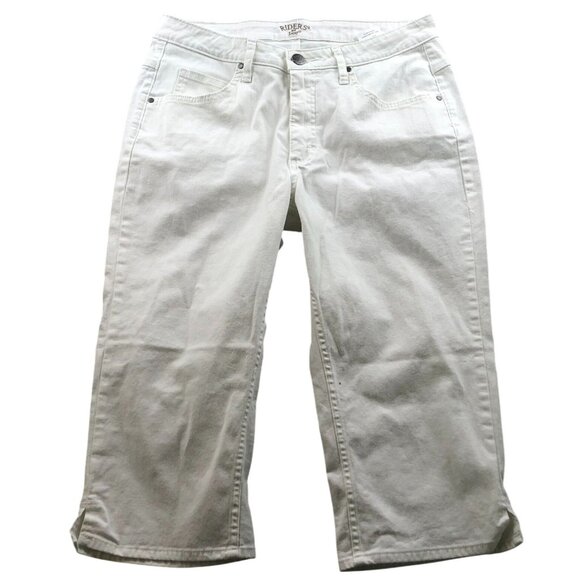 Riders By Lee Women Capri Jeans 12 Medium Straight Leg Casual White Denim Summer - Picture 1 of 15